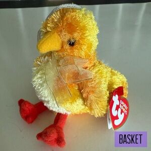 2002 Chickie the Chick 🐣 BASKET Beanie Baby (Ornament with Rattle- see video)